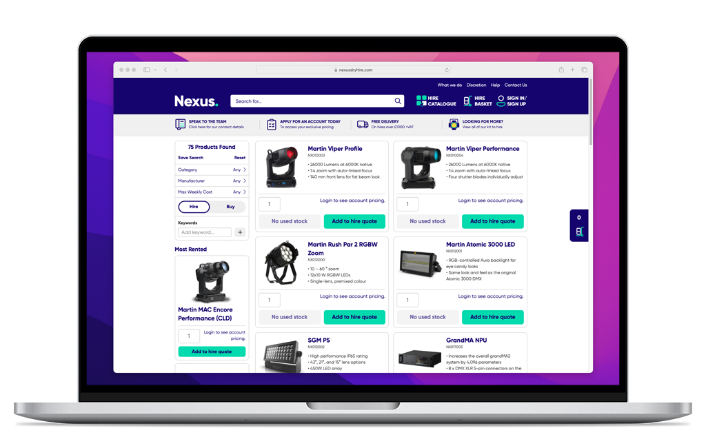 Photo of the Nexus product catalogue on a laptop